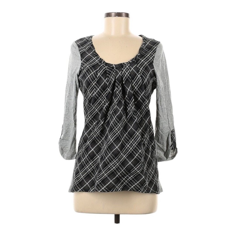 Anthropologie One September Plaid Half Sleeve Top M